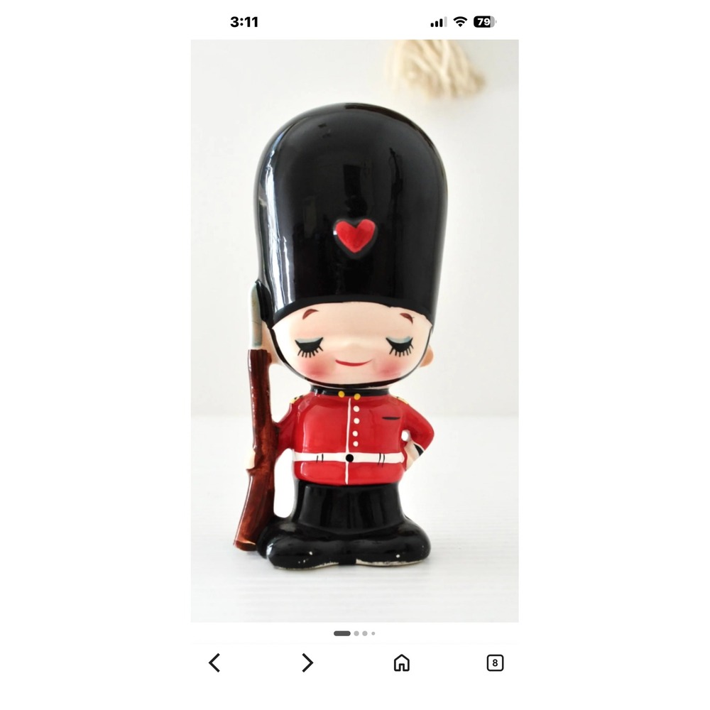 Vintage Ceramic British Royal Guard Figurine Red Heart Big Head Kitsch Decor